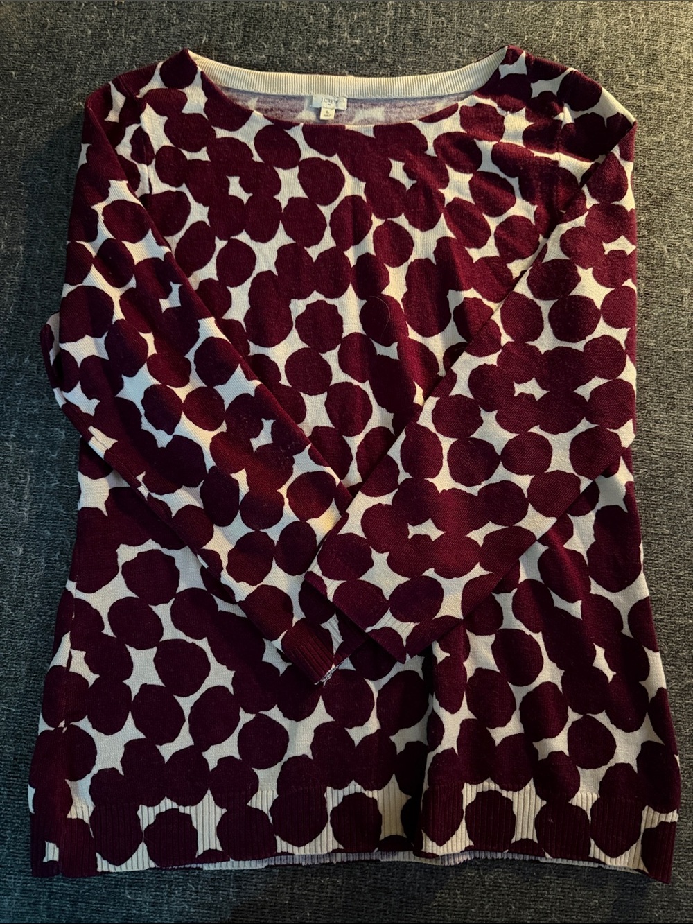 J. Crew Burgundy and Cream Polka Dot Knit Sweater